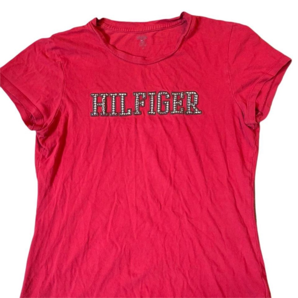 Y2k Red Tommy Hilfiger Embroidered T-Shirt